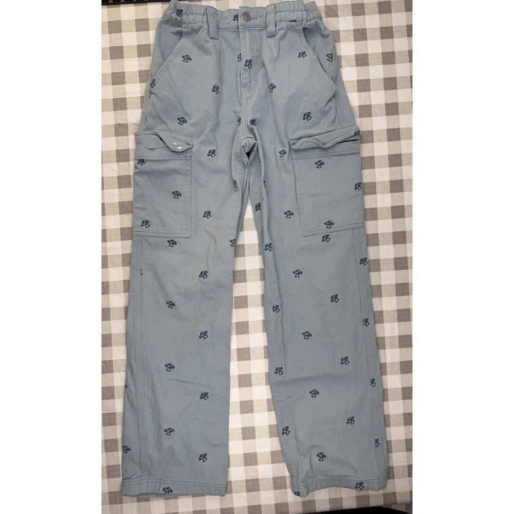 PacSun Mushroom Embroidered Cargo Pants Light Blue Baggy Wide Leg M